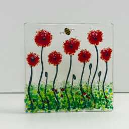Red Poppy Wild Meadow & Bee Handmade Fused Glass Tealight Holder