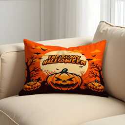 Scary Halloween Cushion Cover, Spooky Pumpkin Print Throw Pillow Case With Full Moon & Bats, Fun Decor For Sofa Or Party Room - thumbnail 3
