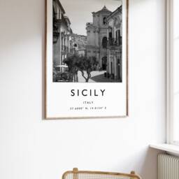 Sicily Travel Print Black & White Italian Wall Art - thumbnail 2