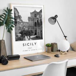 Sicily Travel Print Black & White Italian Wall Art - thumbnail 3