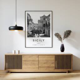 Sicily Travel Print Black & White Italian Wall Art - thumbnail 1