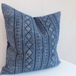 Batik Hmong Pillow Hand-Printed Navy Blue Indigo Throw Pillows Decorative Sofa Cushion Pillowcase - thumbnail 2