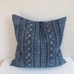 Batik Hmong Pillow Hand-Printed Navy Blue Indigo Throw Pillows Decorative Sofa Cushion Pillowcase - thumbnail 3