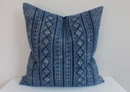 Batik Hmong Pillow Hand-Printed Navy Blue Indigo Throw Pillows Decorative Sofa Cushion Pillowcase - thumbnail 1