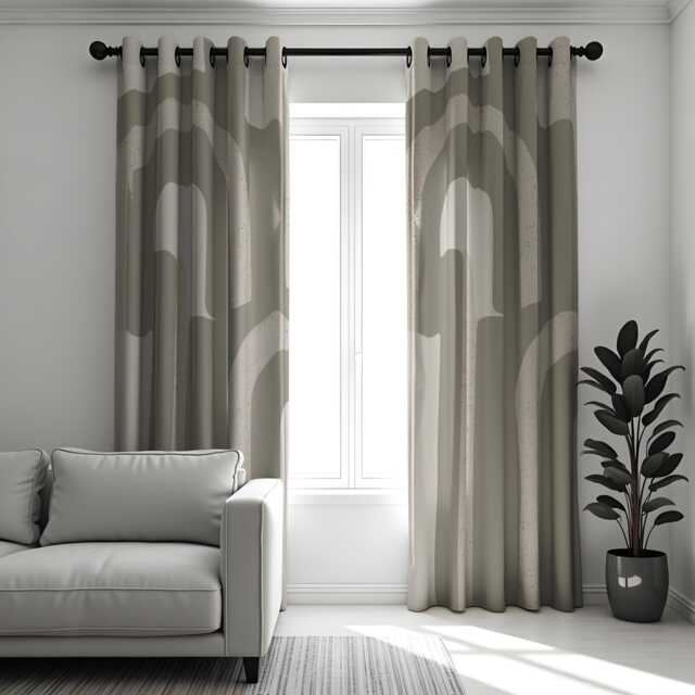 Modern Taupe Curtains, Neutral Arch Pattern Drapes, Minimalist Made To Measure Panels, Contemporary Beige Window Treatment For Living Room - image 1