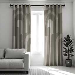 Modern Taupe Curtains, Neutral Arch Pattern Drapes, Minimalist Made To Measure Panels, Contemporary Beige Window Treatment For Living Room - thumbnail 1