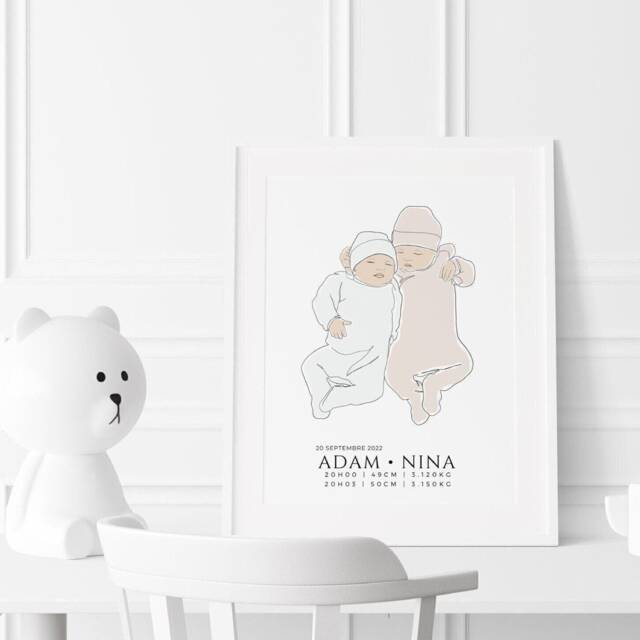 Personalized Birth Poster For Child's Room, Gift, Baby Portrait From Photo - image 1