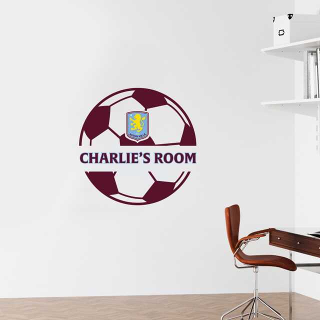 Aston Villa Football Club Ball Design & Personalised Name Wall Sticker - image 1