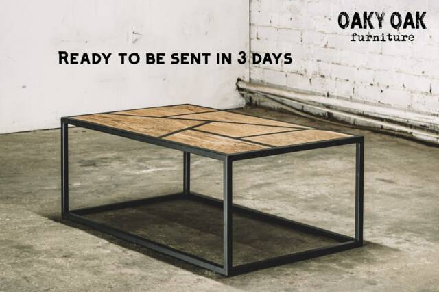 Industrial Oak Coffee Table, Geometric Metal Frame, Rustic Home Decor - image 1