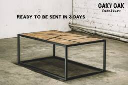 Industrial Oak Coffee Table, Geometric Metal Frame, Rustic Home Decor