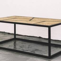Industrial Oak Coffee Table, Geometric Metal Frame, Rustic Home Decor - thumbnail 3