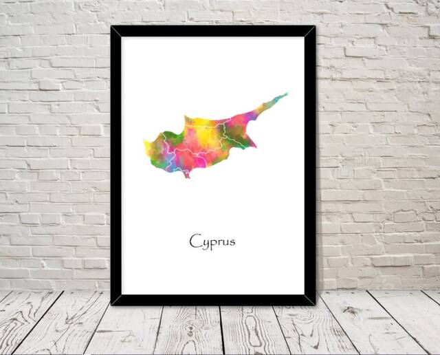 Cyprus Print Watercolour Illustration Map Art Abstract Home Decor Giclee Office Wall Room