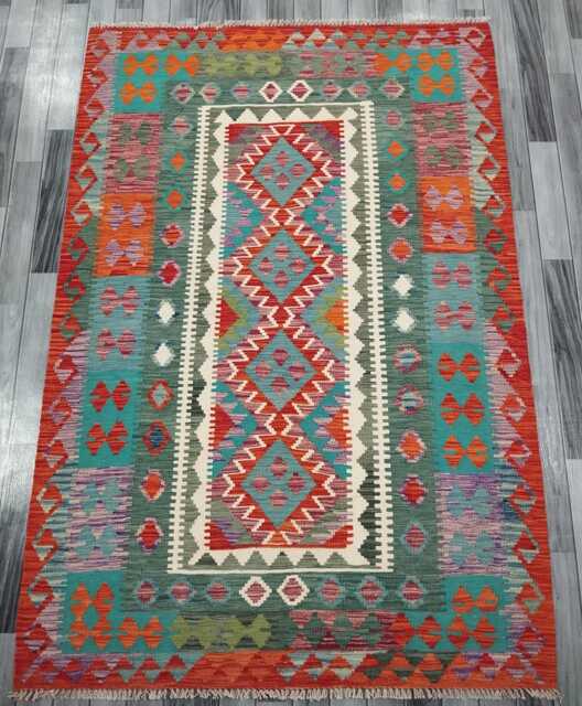 Kilim Rug Classic, Handmade Artisan Afghan Turkish, Scandinavian, Navajo, Bohemian Flatweave, Natural Wool 215x148 cm - image 1
