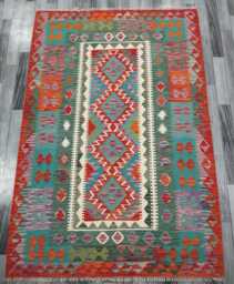 Kilim Rug Classic, Handmade Artisan Afghan Turkish, Scandinavian, Navajo, Bohemian Flatweave, Natural Wool 215x148 cm - thumbnail 1