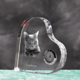 Chartreux - Crystal Clock in The Shape Of A Heart With Image Pure-Bred Cat - thumbnail 2