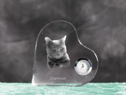 Chartreux - Crystal Clock in The Shape Of A Heart With Image Pure-Bred Cat - thumbnail 1