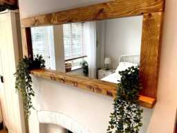 Large Rustic Wall Mirror - Solid Wood Frame Waxed English Oak Finish Farmhouse Style
