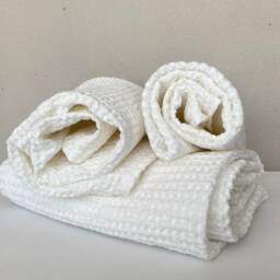 Linen Waffle Towel - Bath Set Towels- Hand, Face Linen Off White Linen- Bathroom Towel- Spa Baby - thumbnail 3