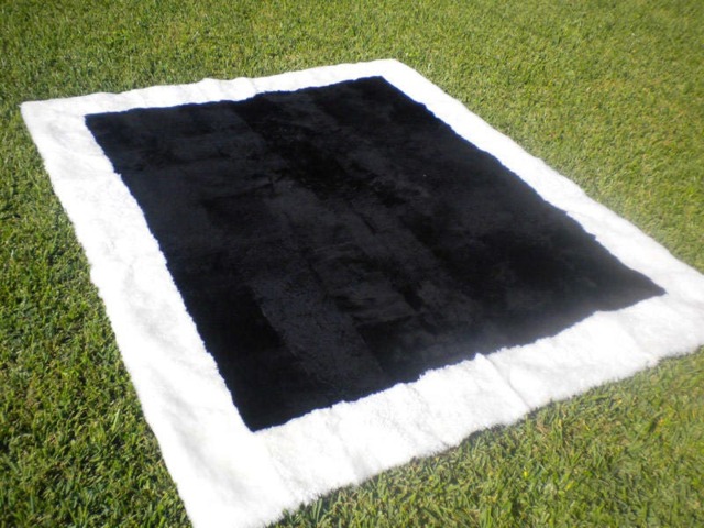 Big Unique Genuine Patchwork Sheepskin Rug - Soft Natural Hair Sheep Skin Real Pelt Fur Color White Black - image 1