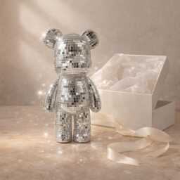 Mirror Mosaic Disco Bear Figurine - Silver Sparkle Glam Decor Gift For Her UK - thumbnail 3