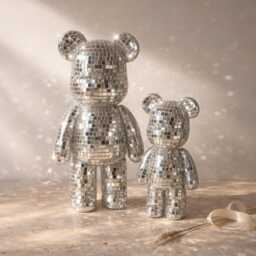 Mirror Mosaic Disco Bear Figurine - Silver Sparkle Glam Decor Gift For Her UK - thumbnail 4