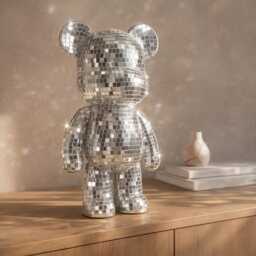 Mirror Mosaic Disco Bear Figurine - Silver Sparkle Glam Decor Gift For Her UK