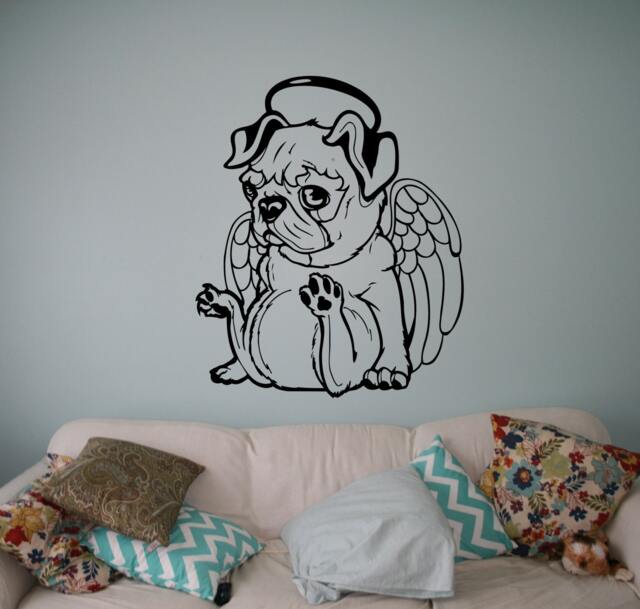 Pug Puppy Angel Wall Decal Pet Vinyl Sticker Cute Animals Home Decor Ideas Room Interior Design Art 5(Pug - image 1