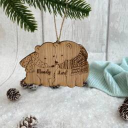 Personalized Polar Bear Christmas Decoration Oak Couple Ornament - thumbnail 3