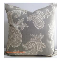 Paisley Pillow Cover 12 X 24 Zipper Closure P. Kaufmann Gray Ivory Silver Decorative Throw Pillow - thumbnail 2