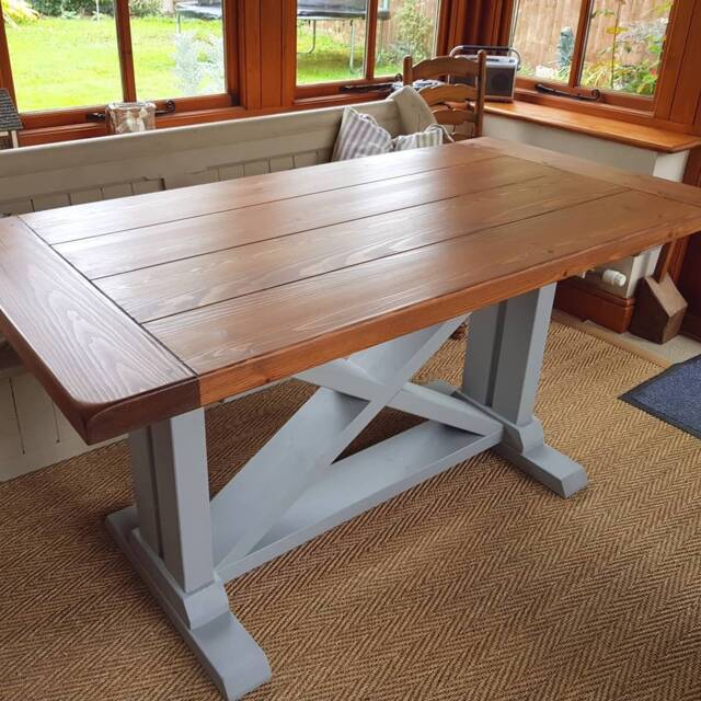 Farmhouse Refectory Dining Table & Benches, Breadboard Ends, Custom Made - image 1