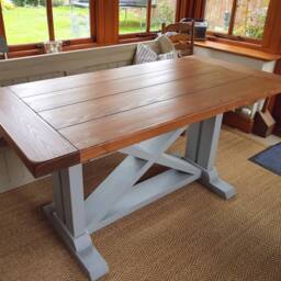 Farmhouse Refectory Dining Table & Benches, Breadboard Ends, Custom Made - thumbnail 1