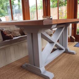 Farmhouse Refectory Dining Table & Benches, Breadboard Ends, Custom Made - thumbnail 3