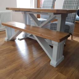 Farmhouse Refectory Dining Table & Benches, Breadboard Ends, Custom Made - thumbnail 2