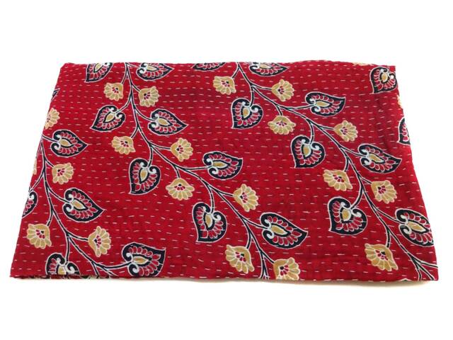 Twin Indian Kantha Quilt, Floral Cotton Bedspread, Handmade Throw - image 1
