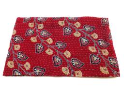 Twin Indian Kantha Quilt, Floral Cotton Bedspread, Handmade Throw