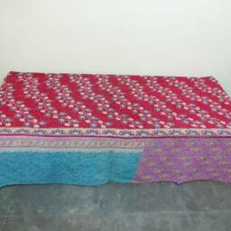 Twin Indian Kantha Quilt, Floral Cotton Bedspread, Handmade Throw - thumbnail 2