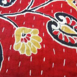 Twin Indian Kantha Quilt, Floral Cotton Bedspread, Handmade Throw - thumbnail 4