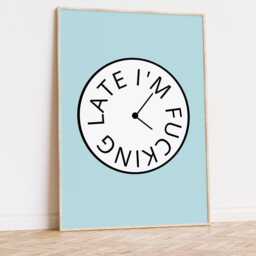 I'm Late Hallway Print, Beauty Room Wall Art, Dressing Decor, Pink Clock, Kitchen Bedroom Funny Art Quotes - thumbnail 2