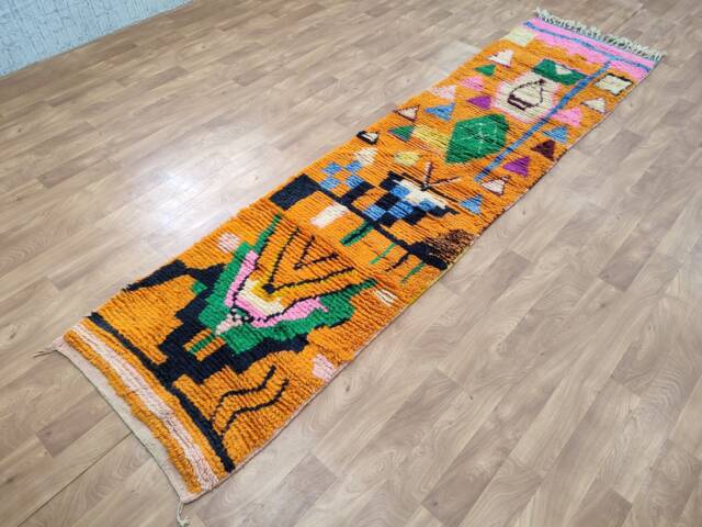 Handmade Moroccan Runner Rug, Orange Sheep Wool Berber Carpet, Tribal Style - image 1