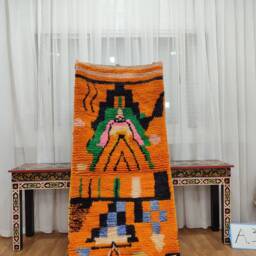 Handmade Moroccan Runner Rug, Orange Sheep Wool Berber Carpet, Tribal Style - thumbnail 3