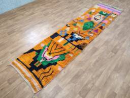 Handmade Moroccan Runner Rug, Orange Sheep Wool Berber Carpet, Tribal Style - thumbnail 1