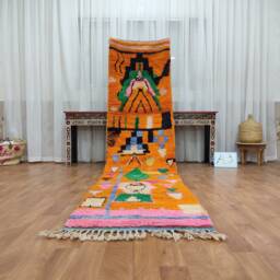 Handmade Moroccan Runner Rug, Orange Sheep Wool Berber Carpet, Tribal Style - thumbnail 2