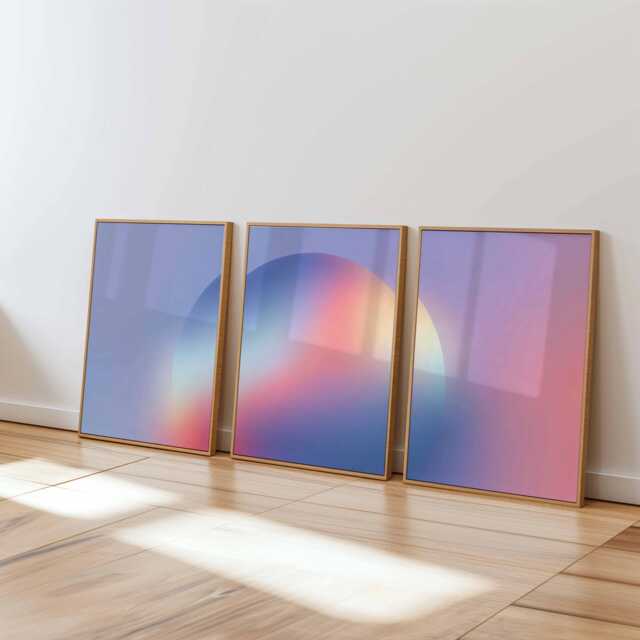 Gradient Wall Art Set Of 3, Abstract Pastel Poster Prints, Modern Minimalist Blue Pink Home Decor, Contemporary - image 1
