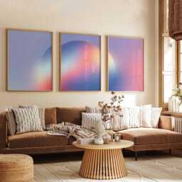 Gradient Wall Art Set Of 3, Abstract Pastel Poster Prints, Modern Minimalist Blue Pink Home Decor, Contemporary - thumbnail 3
