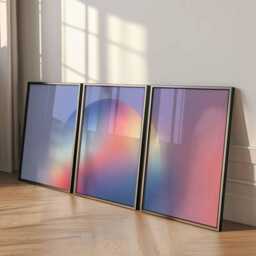 Gradient Wall Art Set Of 3, Abstract Pastel Poster Prints, Modern Minimalist Blue Pink Home Decor, Contemporary - thumbnail 2