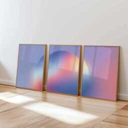 Gradient Wall Art Set Of 3, Abstract Pastel Poster Prints, Modern Minimalist Blue Pink Home Decor, Contemporary - thumbnail 1