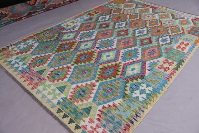 7x10 Kilim Rug, Flatweave Handmade Natural Dyes Wool Large Area Afghan Geometric Oriental Bedroom, Living Room Rug - image 1