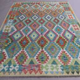 7x10 Kilim Rug, Flatweave Handmade Natural Dyes Wool Large Area Afghan Geometric Oriental Bedroom, Living Room Rug - thumbnail 2