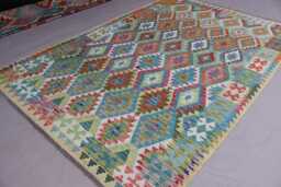 7x10 Kilim Rug, Flatweave Handmade Natural Dyes Wool Large Area Afghan Geometric Oriental Bedroom, Living Room Rug - thumbnail 1