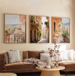 Set Of 3 Palermo Travel Posters, Italy Wall Art Prints, City Decor, Italian Print, Sicily Skyline Artwork
